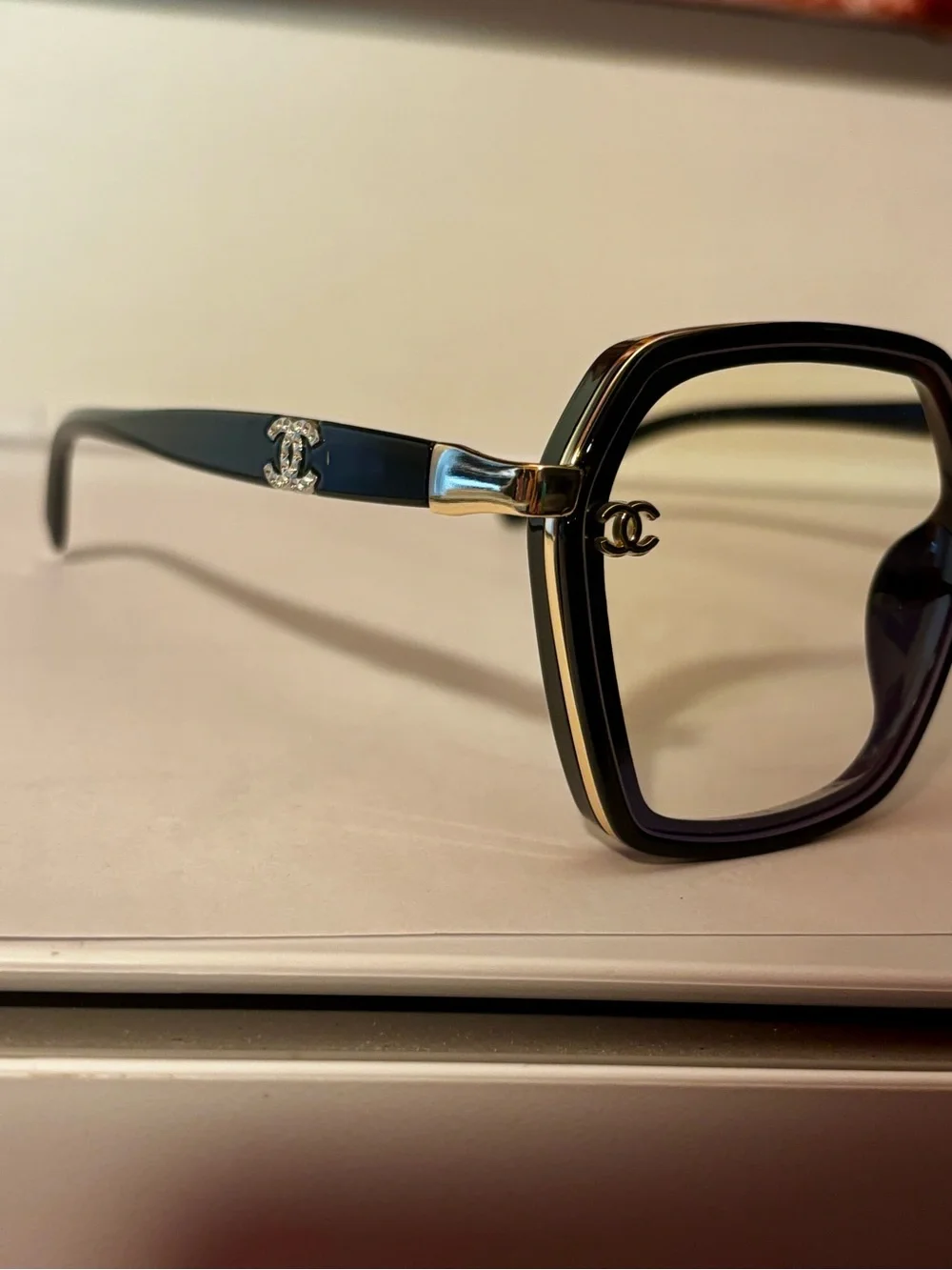 Brand New fashion Black & Gold Square Optical Glasses - Designer Logo Temples